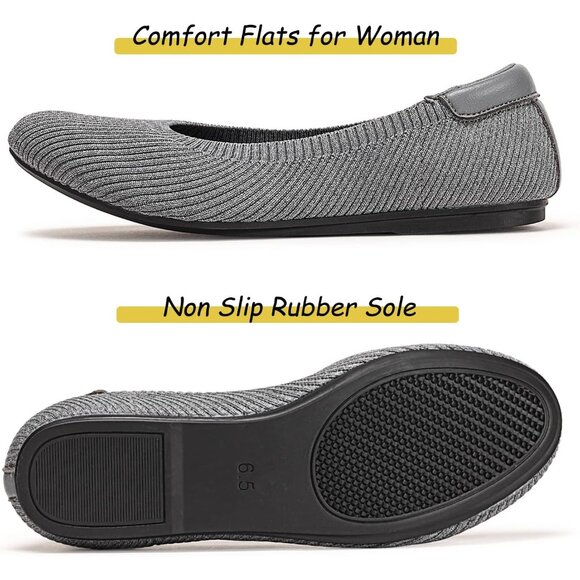 Frank Mully Women’s 6012grey Knit Fabric Round Toe Slip On Ballet Flat Shoes - Picture 5 of 7
